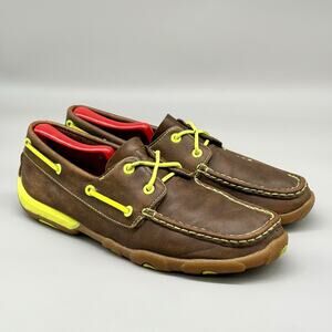 Twisted X Brown Neon Leather Lace Up Moccasin Boat Driving Shoes Womens Size 9 M
